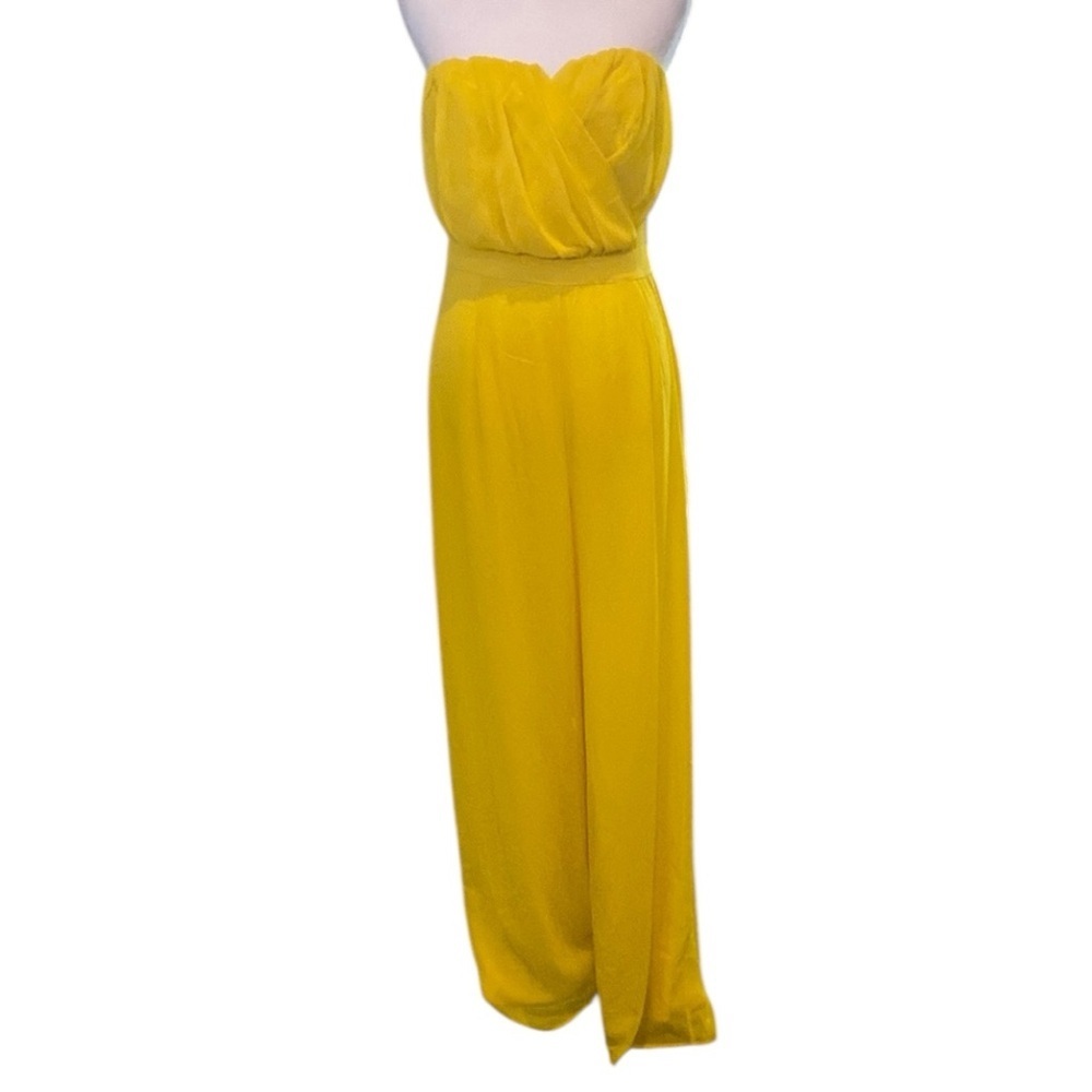 Forever 21 Juniors Elegant Yellow Strapless Jumpsuit size L
